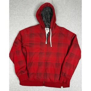 Lands' End Blake Shelton Hoodie Mens XL Red Plaid Sherpa Lined Fleece Full Zip‎